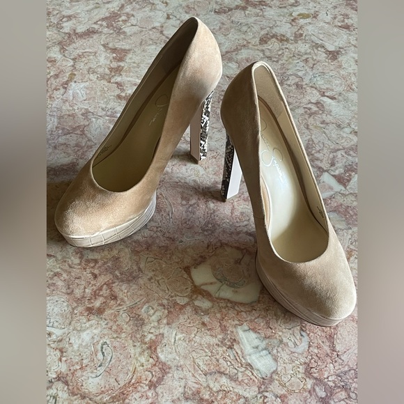 JESSICA SIMPSON NELLAH Platform Almond Suede Snakeskin Stiletto Women’s Size 8M - Picture 2 of 9